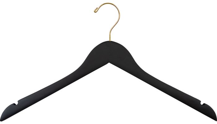 Black Matt Wooden Tops Hangers With Rubber Insert 44cm