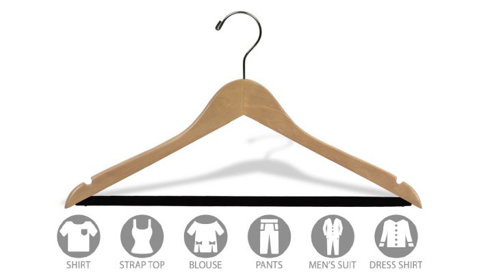 Deluxe White Wooden Suit Hanger w/Non-Slip Bar