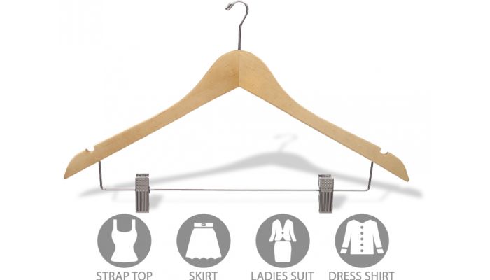 Order Flat Natural Wood Como Clothes Hanger - Anti-Theft Mini Hook - 17