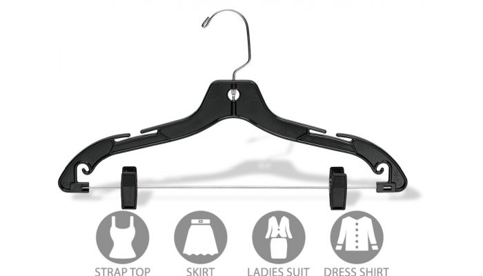 17 Black Plastic Combo Hanger W/ Clips & Notches