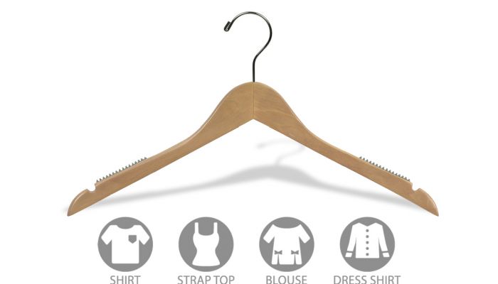 16 Flat Wood Nonslip Hanger: Case of 100.