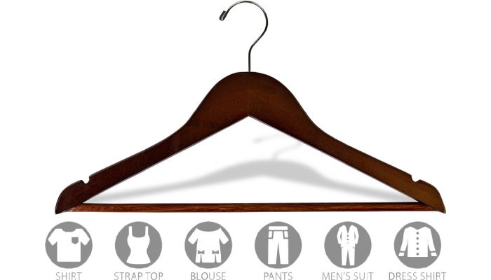 Wood Flat Shirt/Dress Hanger Walnut/Brass Hardware (Box of 100)