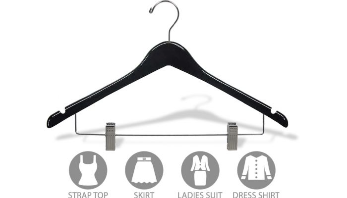 Order Black Wood Combo Clothes Hanger With Clips & Notches - 17