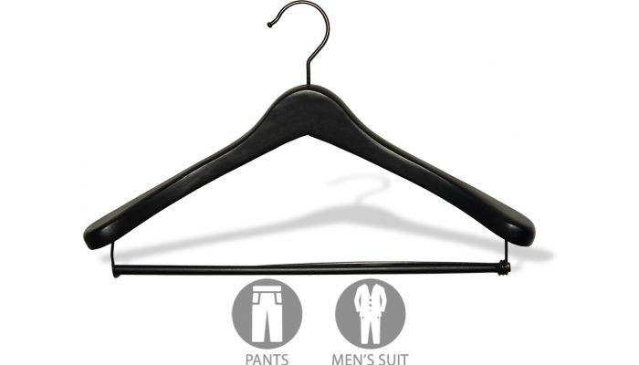 17 Matte Black Wood Suit Hanger W/ Locking Bar