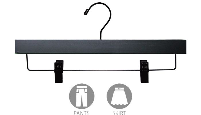 Black Matt Wooden Tops Hangers With Rubber Insert 44cm