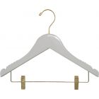 12" White Wood Combo Hanger W/ Clips, Notches & Rubber Strips