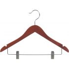 17" Walnut Wood Combo Hanger W/ Clips & Notches