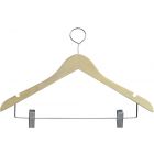 17" Unfinished Wood Anti-Theft Combo Hanger W/ Clips & Notches