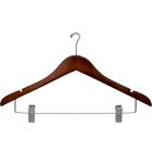 17" Cherry Wood Anti-Theft Combo Hanger W/ Clips & Notches