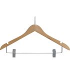 17" Natural Wood Anti-Theft Combo Hanger W/ Clips & Notches