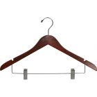 17" Walnut Wood Combo Hanger W/ Clips & Notches