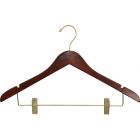 17" Walnut Wood Combo Hanger W/ Clips & Notches