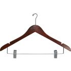 17" Walnut Wood Anti-Theft Combo Hanger W/ Clips & Notches