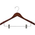 17" Walnut Wood Combo Hanger W/ Clips & Notches