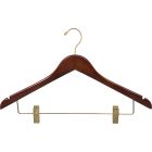 17" Walnut Wood Combo Hanger W/ Clips & Notches