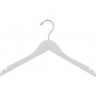 17" White Wood Top Hanger W/ Notches & Rubber Strips