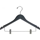 17" Black Wood Combo Hanger W/ Clips & Notches