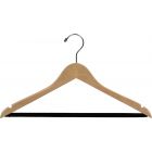 17" Natural Wood Suit Hanger W/ Flocked Bar & Notches