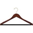 17" Walnut Wood Suit Hanger W/ Flocked Bar & Notches