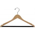 20" Natural Wood Suit Hanger W/ Flocked Bar & Notches