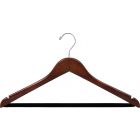 17" Walnut Wood Suit Hanger W/ Flocked Bar & Notches