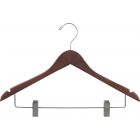 17" Rubber Coated Walnut Wood Combo Hanger W/ Clips & Notches