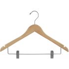 17" Rubber Coated Natural Wood Combo Hanger W/ Clips & Notches