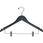 17" Rubber Coated Black Wood Combo Hanger W/ Clips & Notches