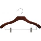 17" Walnut Wood Combo Hanger W/ Clips & Notches