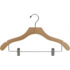 17" Natural Wood Combo Hanger W/ Clips & Notches