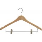 17" Natural Wood Combo Hanger W/ Clips & Notches