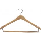 17" Natural Wood Suit Hanger W/ Locking Bar & Notches