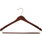 17" Walnut Wood Suit Hanger W/ Locking Bar & Notches