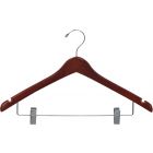 17" Walnut Wood Combo Hanger W/ Clips & Notches