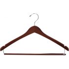 17" Walnut Wood Suit Hanger W/ Locking Bar & Notches