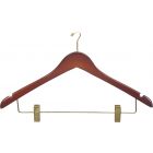 17" Walnut Wood Anti-Theft Combo Hanger W/ Clips & Notches