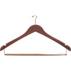 17" Walnut Wood Anti-Theft Suit Hanger W/ Locking Bar & Notches