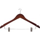 17" Walnut Wood Anti-Theft Combo Hanger W/ Clips & Notches