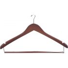 17" Walnut Wood Anti-Theft Suit Hanger W/ Locking Bar & Notches