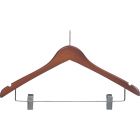 17" Walnut Wood Anti-Theft Combo Hanger W/ Clips & Notches