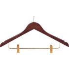 17" Walnut Wood Anti-Theft Combo Hanger W/ Clips & Notches