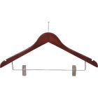 17" Walnut Wood Anti-Theft Combo Hanger W/ Clips & Notches