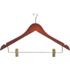 17" Walnut Wood Anti-Theft Combo Hanger W/ Clips & Notches