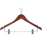 17" Walnut Wood Anti-Theft Combo Hanger W/ Clips & Notches