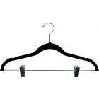 17" Black Flocked Plastic Combo Hanger W/ Clips & Notches