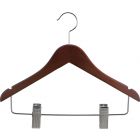 14" Walnut Wood Combo Hanger W/ Clips & Notches