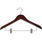 15.5" Walnut Wood Combo Hanger W/ Clips