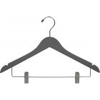 17" Rubber Coated Gray Wood Combo Hanger W/ Clips & Notches