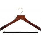 18" Walnut Wood Suit Hanger W/ Flocked Bar