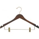 17" Walnut Wood Combo Hanger W/ Clips & Notches